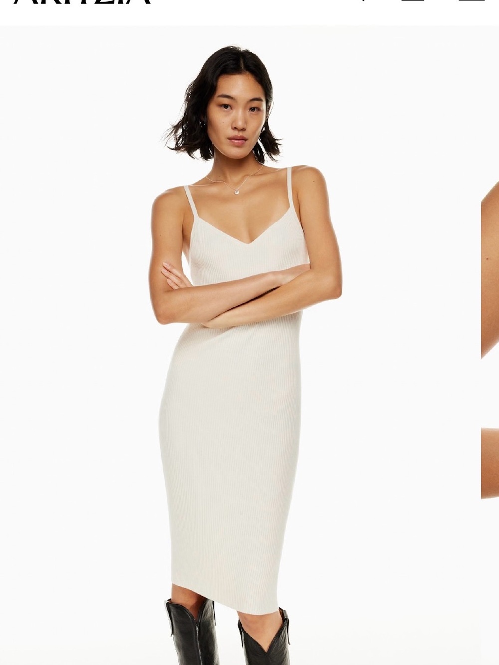 Wilfred Cream Ribbed Slip Midi Dress